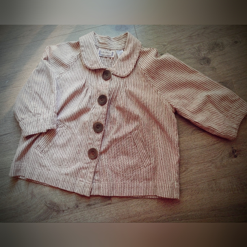 Vintage 90s Life Style Brand Brown/Tan Short Peacoat Jacket Wood Buttons Size M